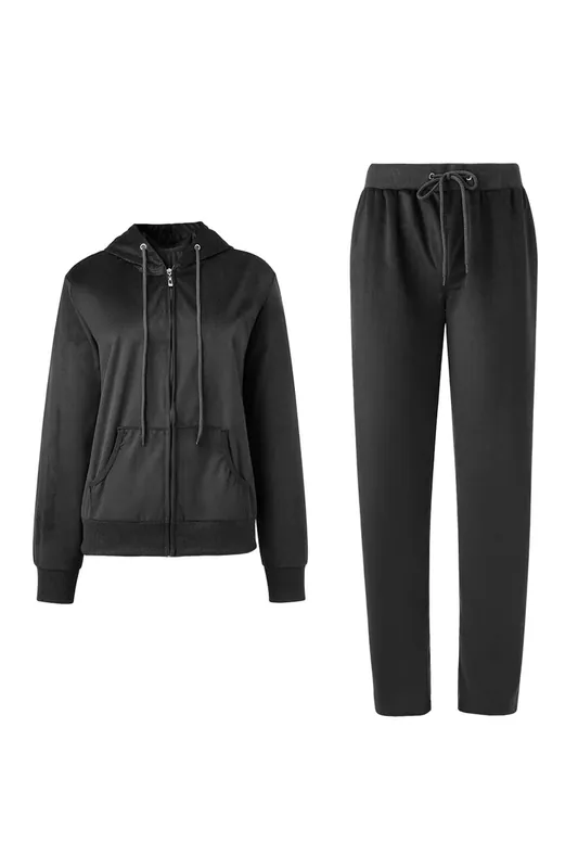 Long Sleeve Zip Up Hooded Tracksuit Set - MODISHION