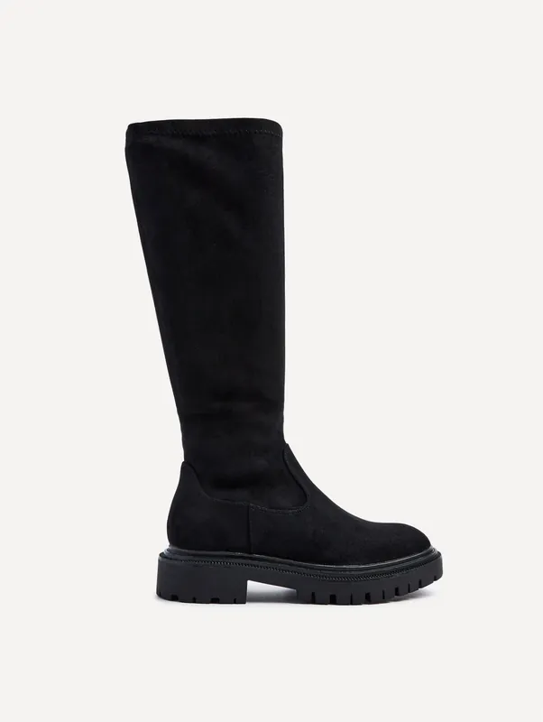 Hallie Black Faux Suede High Leg Stretch Boot - Linzi