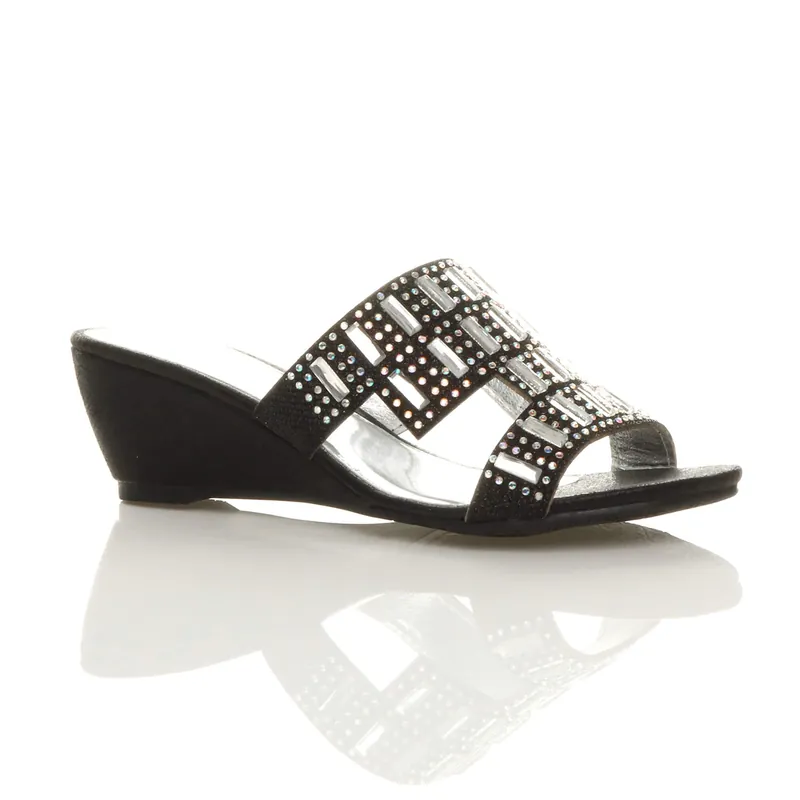Mid Wedge Heel Diamante Heeled Sandals - AJVANI