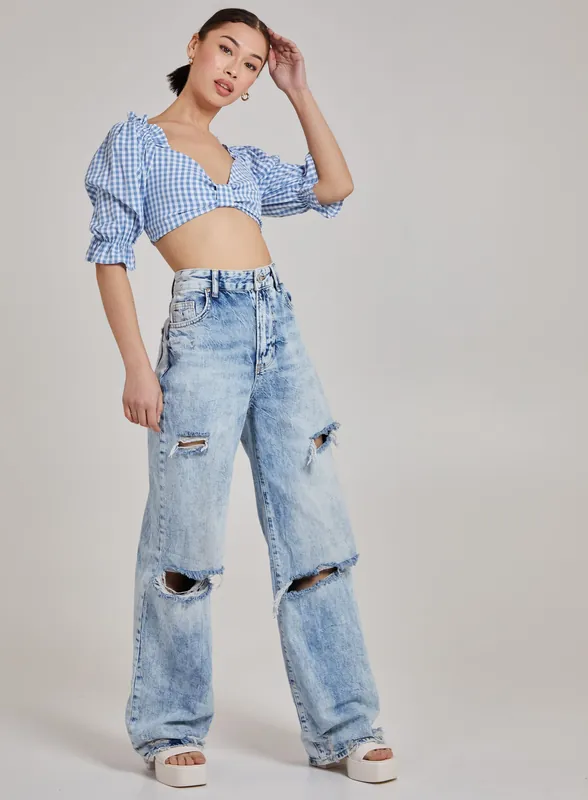 Cropped Check Top - Pink Vanilla