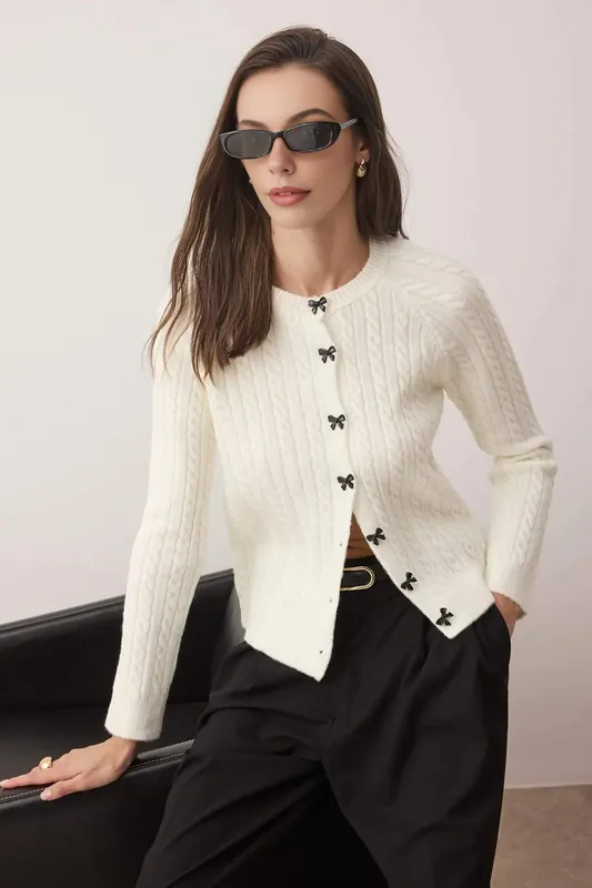 Women’s Cable Knit Button Up Cardigan - WOVCOR