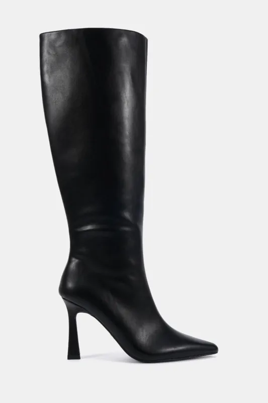 Wide Fit Galaxy Point Toe Stiletto Stretch Knee Boot - Novo