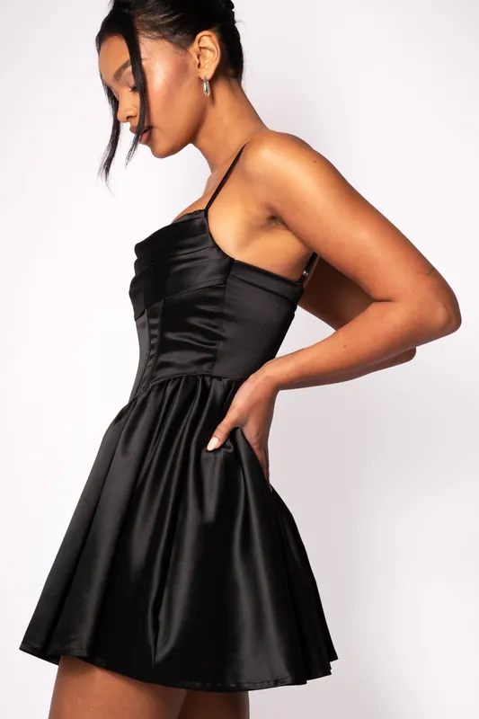 Dora Black Cowl Neck Mini Corset Dress - Jaded Rose