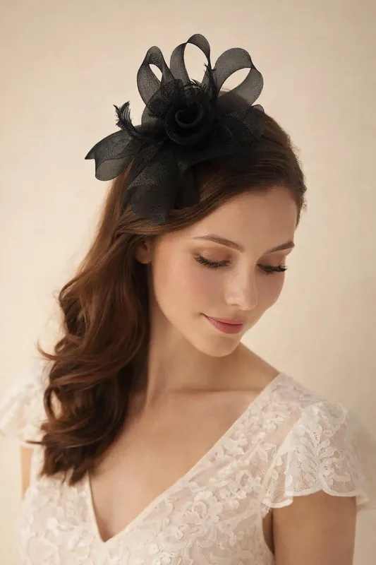 Folded Bow Fascinator with Tipped Feathers - SVNX