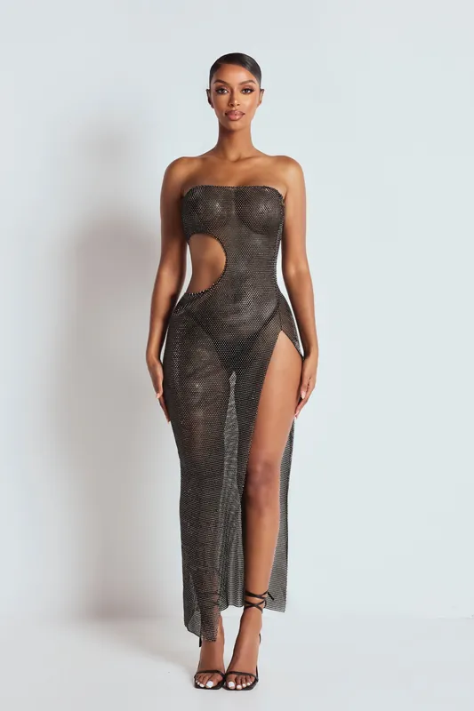 The Aurea Mesh Diamante Dress - LEMONLUNAR