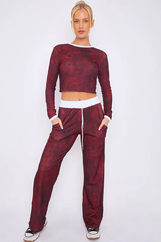 Tie Dye Ribbed Crop Top and Trouser Co-ord