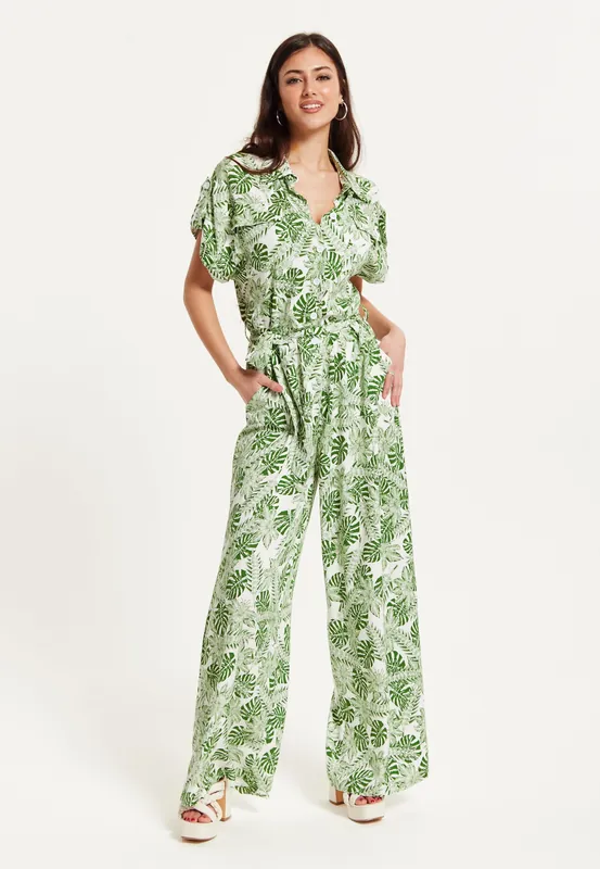 Green Leaf Printed Jumpsuit - Liquorish