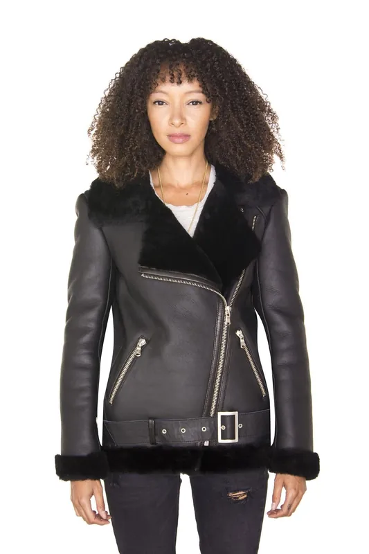 Sheepskin Aviator Biker Jacket-Merida
