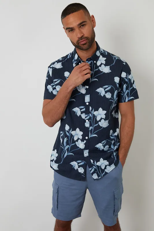 Floral Print Short Sleeve Cotton Shirt - Threadbare