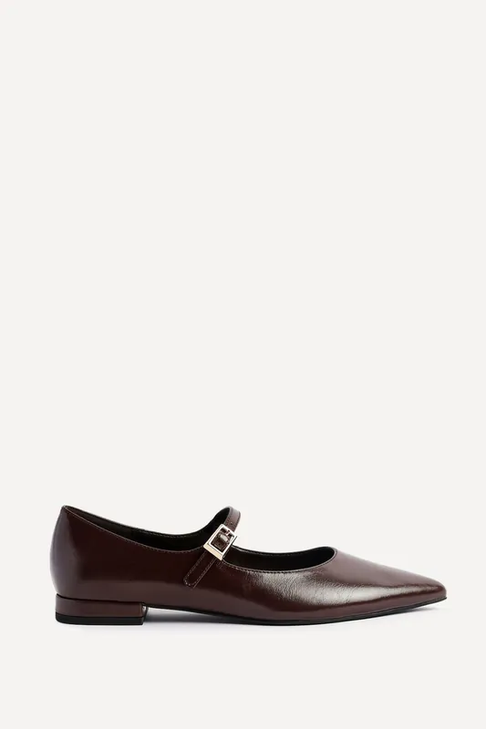 Seattle Brown Faux Leather Pointed Toe Mary Jane Flats - Linzi