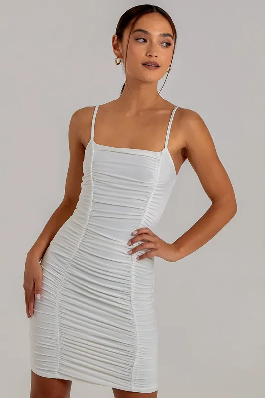 Ivory Strappy Gathered Slinky Mini Dress - Pink Vanilla