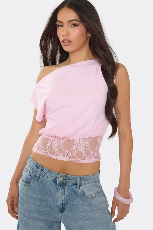 Strappy Off The Shoulder Lace Trim Top - EGO