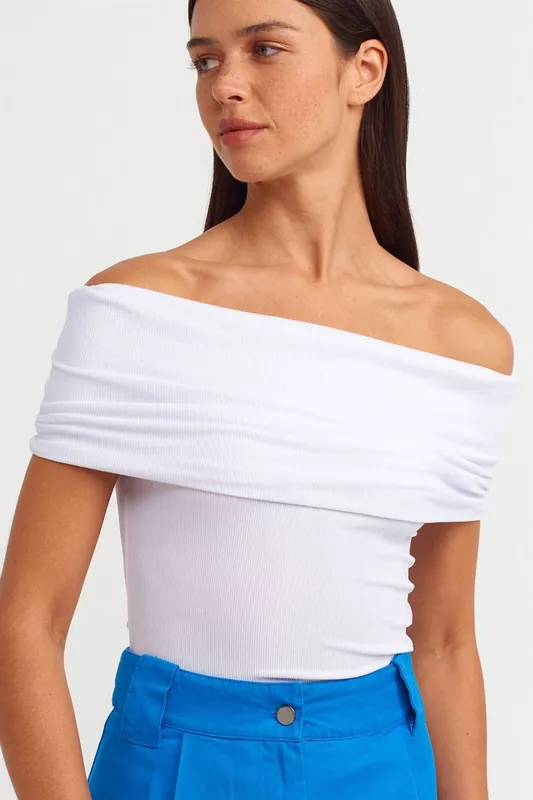 Off-Shoulder Ribbed Slim-Fit Blouse