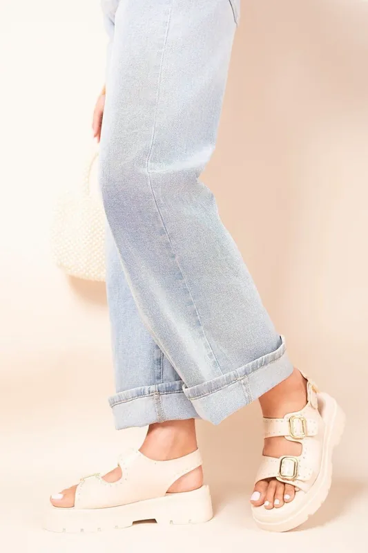 Zora Chunky Double Buckle Studded Platform Sandals - IKRUSH
