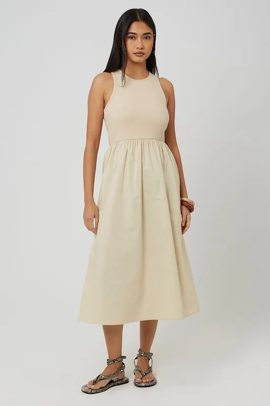 Ribbed Jersey And Poplin Mix Midi Dress - Brave Soul