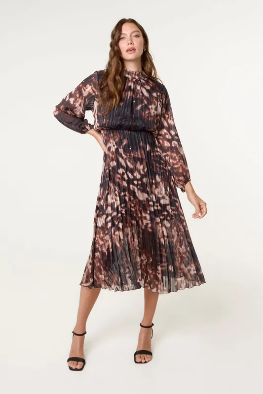 Black High Neck Metallic Pleated Dress - Blue Vanilla