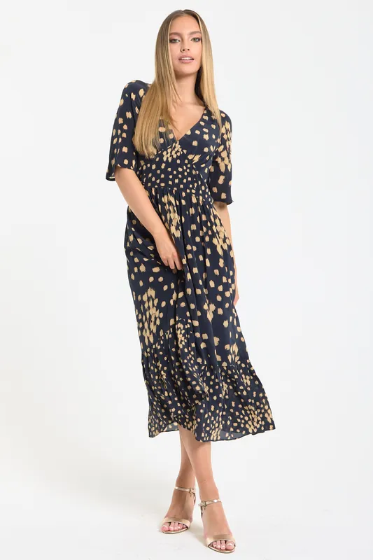 Navy Leopard Print Midi Dress - Liquorish