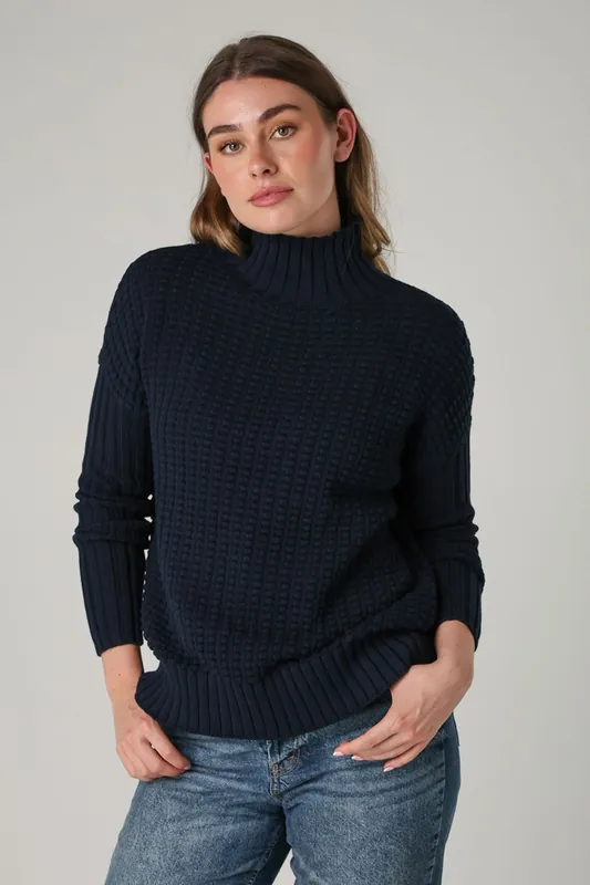 Cotton Mozart Popcorn Knit High Neck Jumper - French Connection