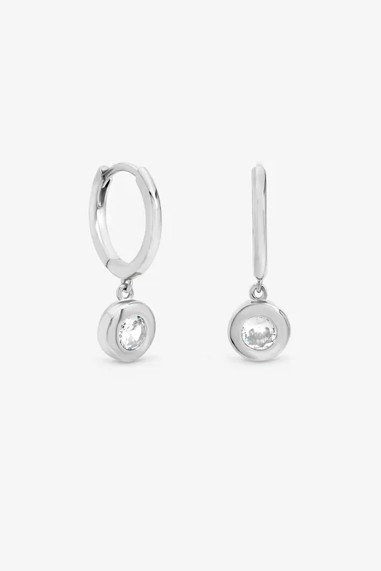 Jonrichard Silver Plated Cubic Zirconia Bezel Huggie Earrings - Jon Richard