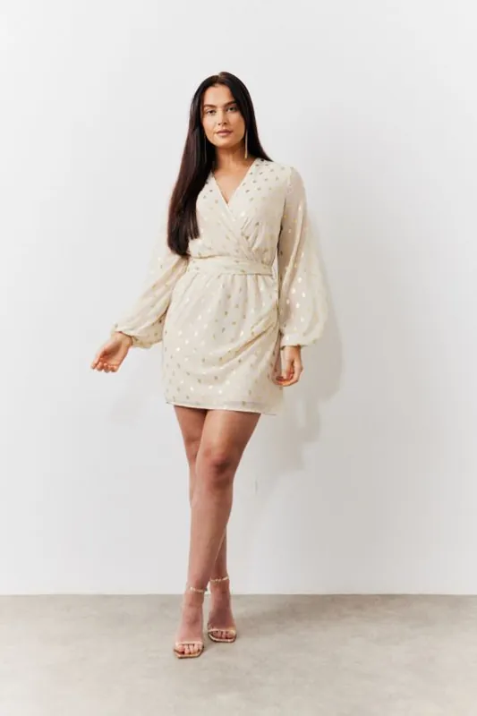 Cream Gold Fleck Twist Detail Mini Dress - In The Style