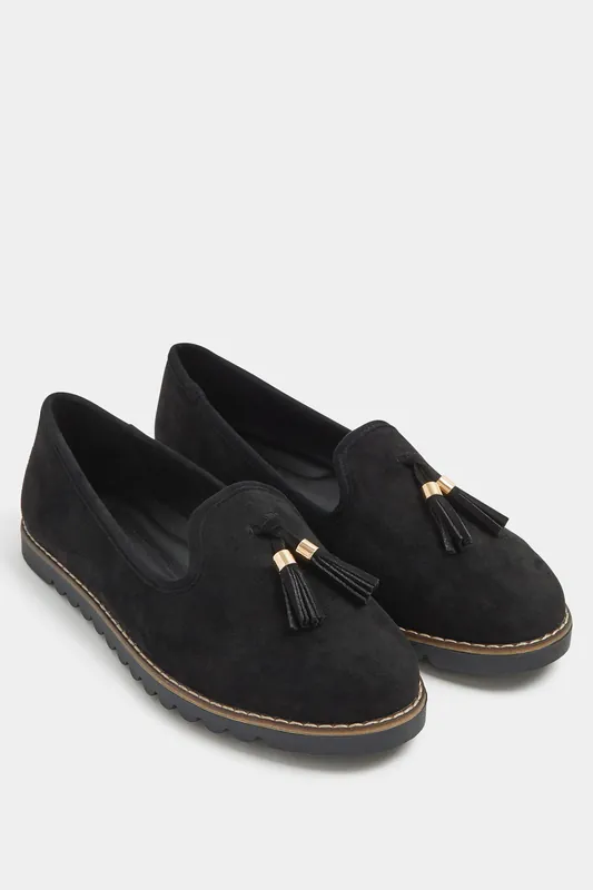 Faux Suede Tassel Slip On Loafers In Wide E Fit - Yours