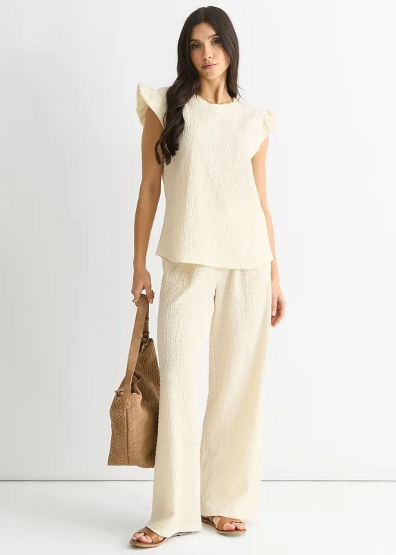 Ivory Frill Sleeves Textured Oversized Top - Gini London