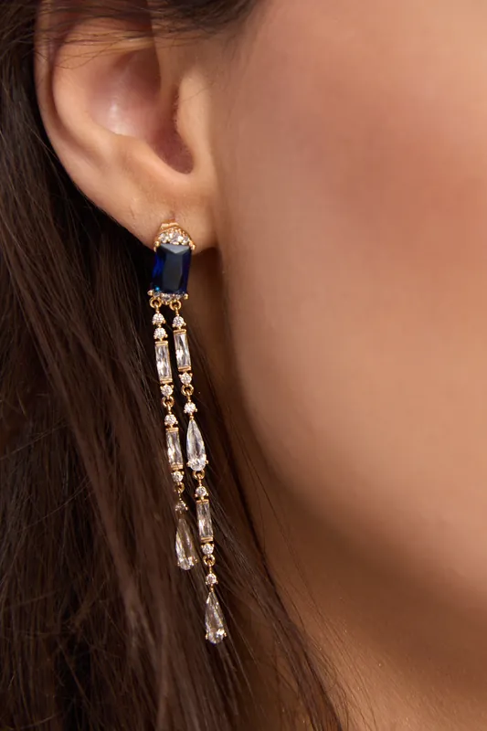 Gold Navy Crystal Cascade Drop Earrings - Liquorish