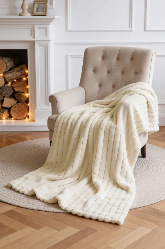 Reversible Fluffy Striped Throw Blanket - Living and Home