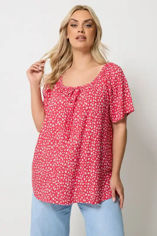 Floral Short Sleeve Pintuck Blouse - Yours