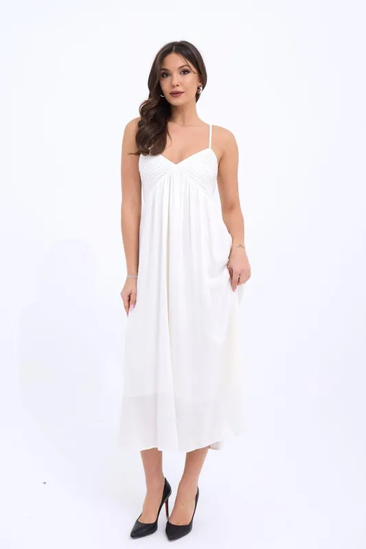 Sleeveless Drape Midi Dress with V-neck