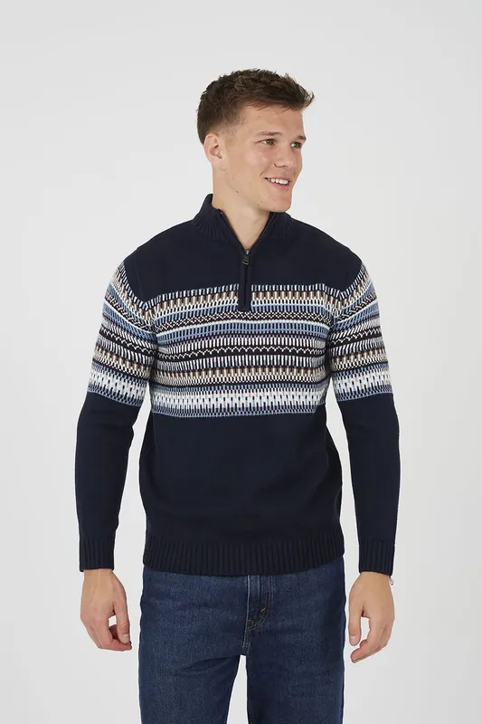 Quarter Zip Fair Isle Jumper - Brave Soul