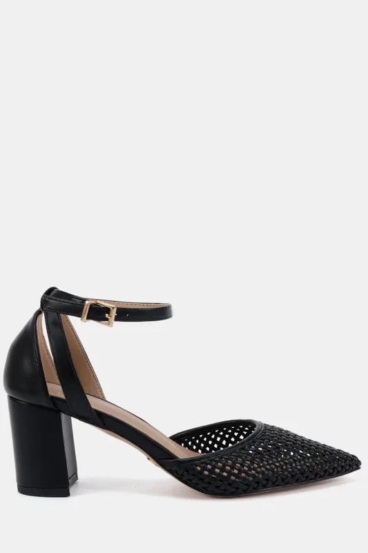 WIDE FIT IMELDA WEAVE Two Part Block Heel Court Shoe - Novo