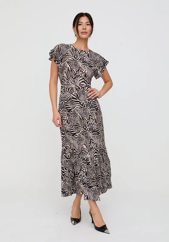 Zelda Tiered Zebra Print Maxi Dress In Multi - Lily and Lionel