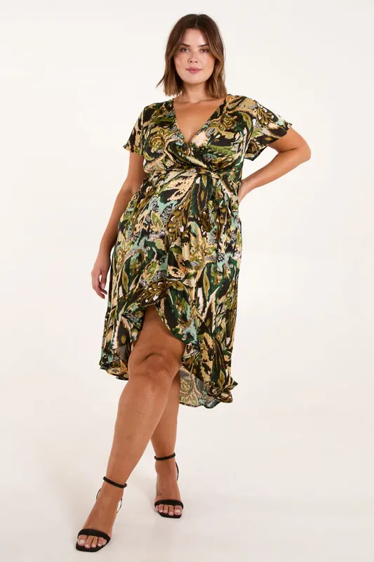 Curve Angel Sleeve Wrap Midi Dress - Blue Vanilla