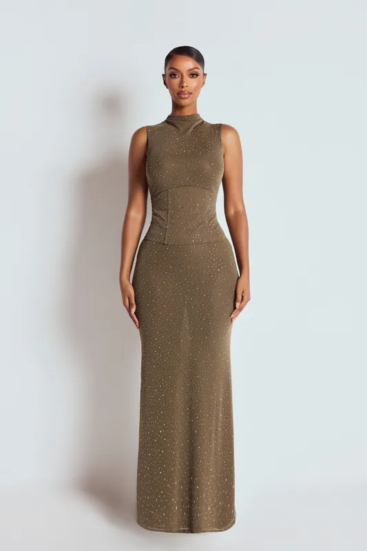 The Genevieve Maxi Dress Khaki - LEMONLUNAR