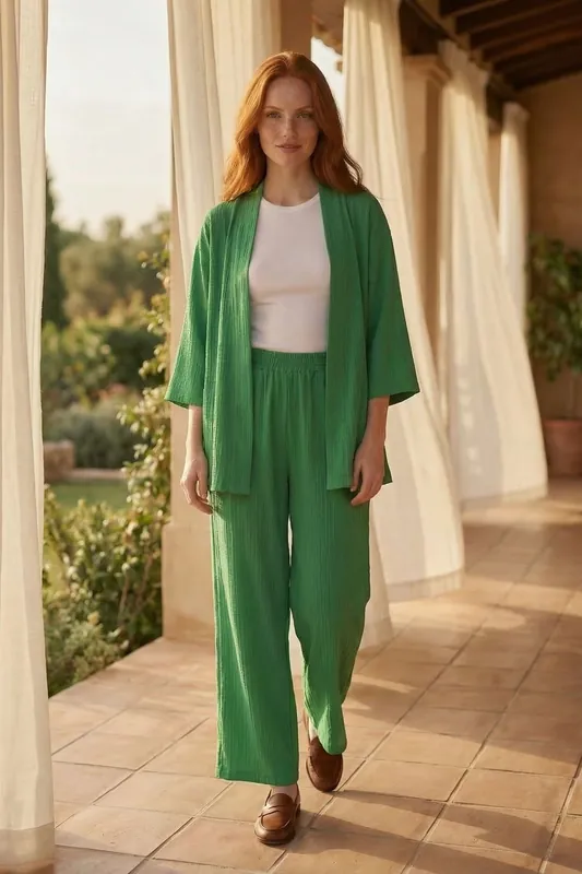 Long Sleeve Blouse & Mid Waist Wide Leg Pants Co-ord Set