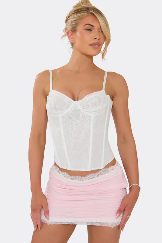 Strappy Sweetheart Neckline Underwired Lace Corset Top - EGO