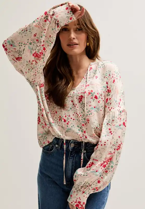 Rosetti Billowy Sleeves Wishing Well Print Blouse In Multi - Lily and Lionel