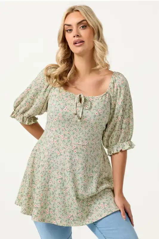 Textured Ditsy Floral Milkmaid Top - Yours