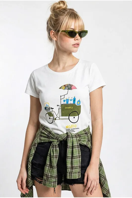 Embroidered Printed Crew Neck T-Shirt