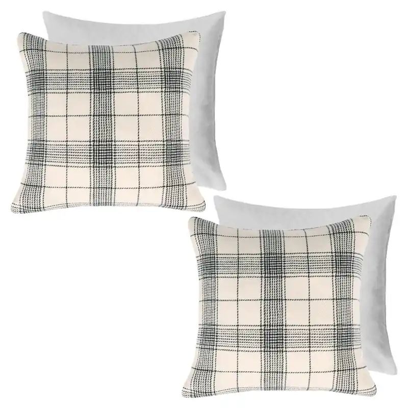 2 Pack Woven Check Filled Cushions Printed Soft - OHS