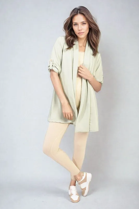 Vivian Open Front Roll Up Sleeve Cardigan - IKRUSH