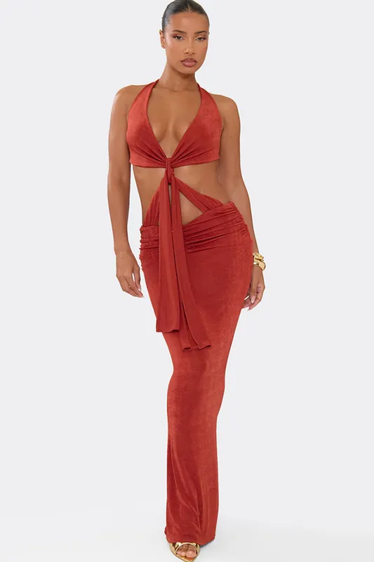 Sleeveless Tie Cut Out Maxi Dress - EGO