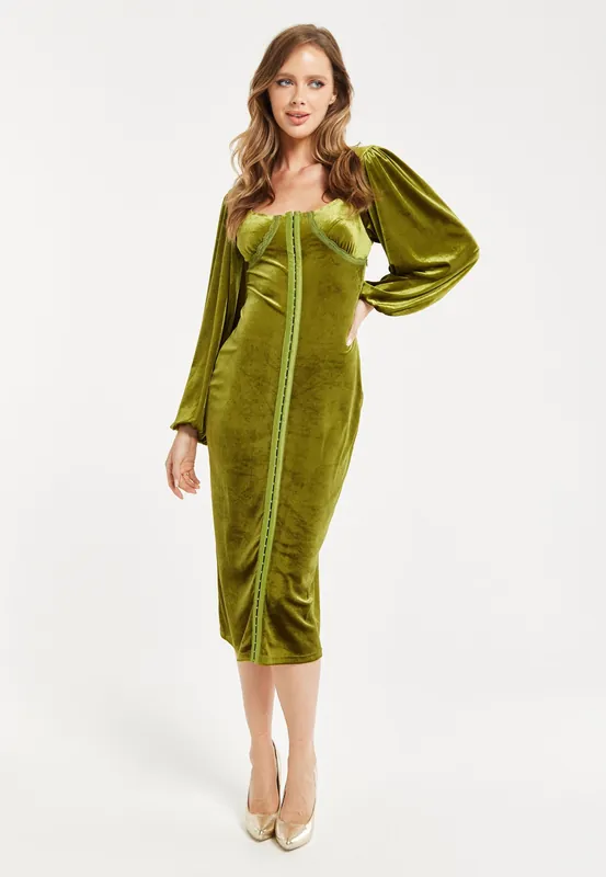 Liquorish Corset Velvet Midi Dress