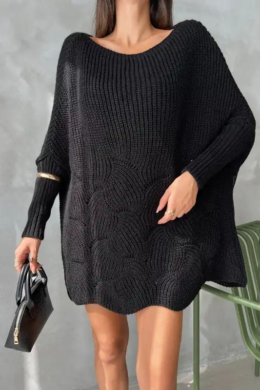 Boat Neck Detailed Oversized Sweater - Hiccup