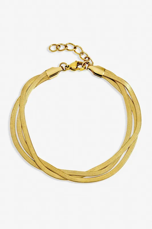 Gold Plated Waterproof Multirow Snake Chain Bracelet - Jon Richard