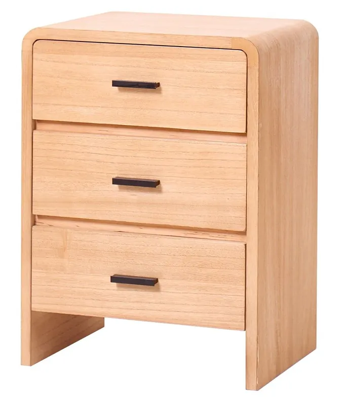 Bedside Table Chest of Drawers 3 Drawers Natural Wood - Nordlys