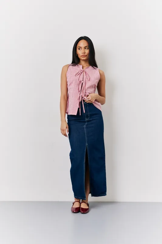 Gingham Tie Front Top - In The Style