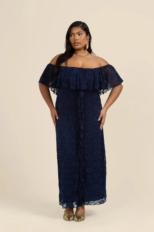 Curve All Over Lace Bardot Midaxi Dress - FASHION-SZN
