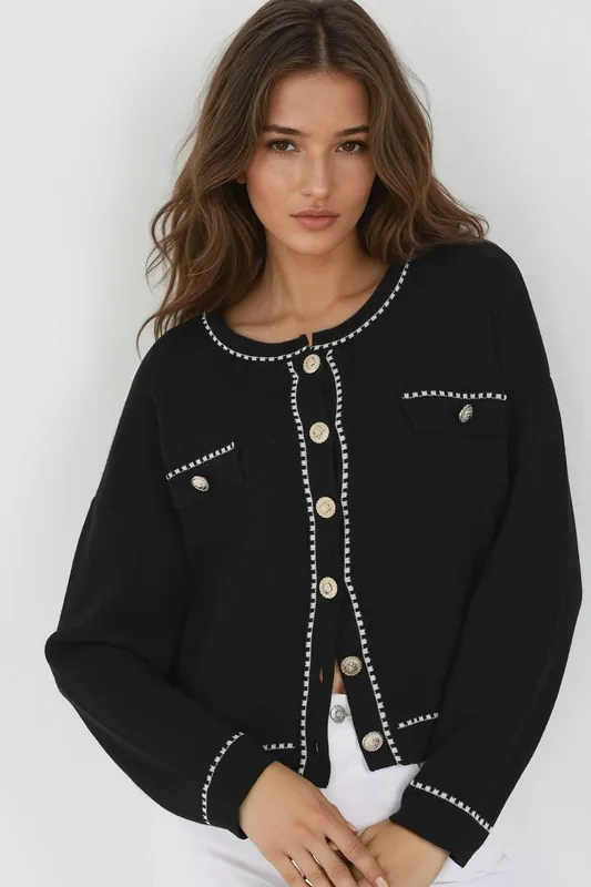 Ribbed Knit Cardigan with Button Closure - MyFashion